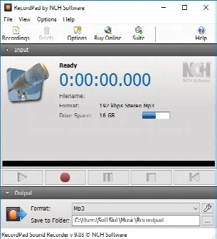 Скриншот №1 к программе RecordPad Sound Recorder