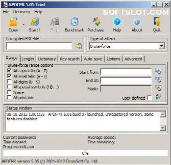 Скриншот №1 к программе Advanced PDF Password Recovery Pro