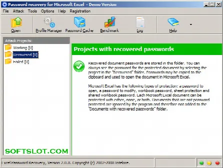 Скриншот №1 к программе Excel Password Recovery