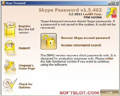 Скриншот №1 к программе Skype Password