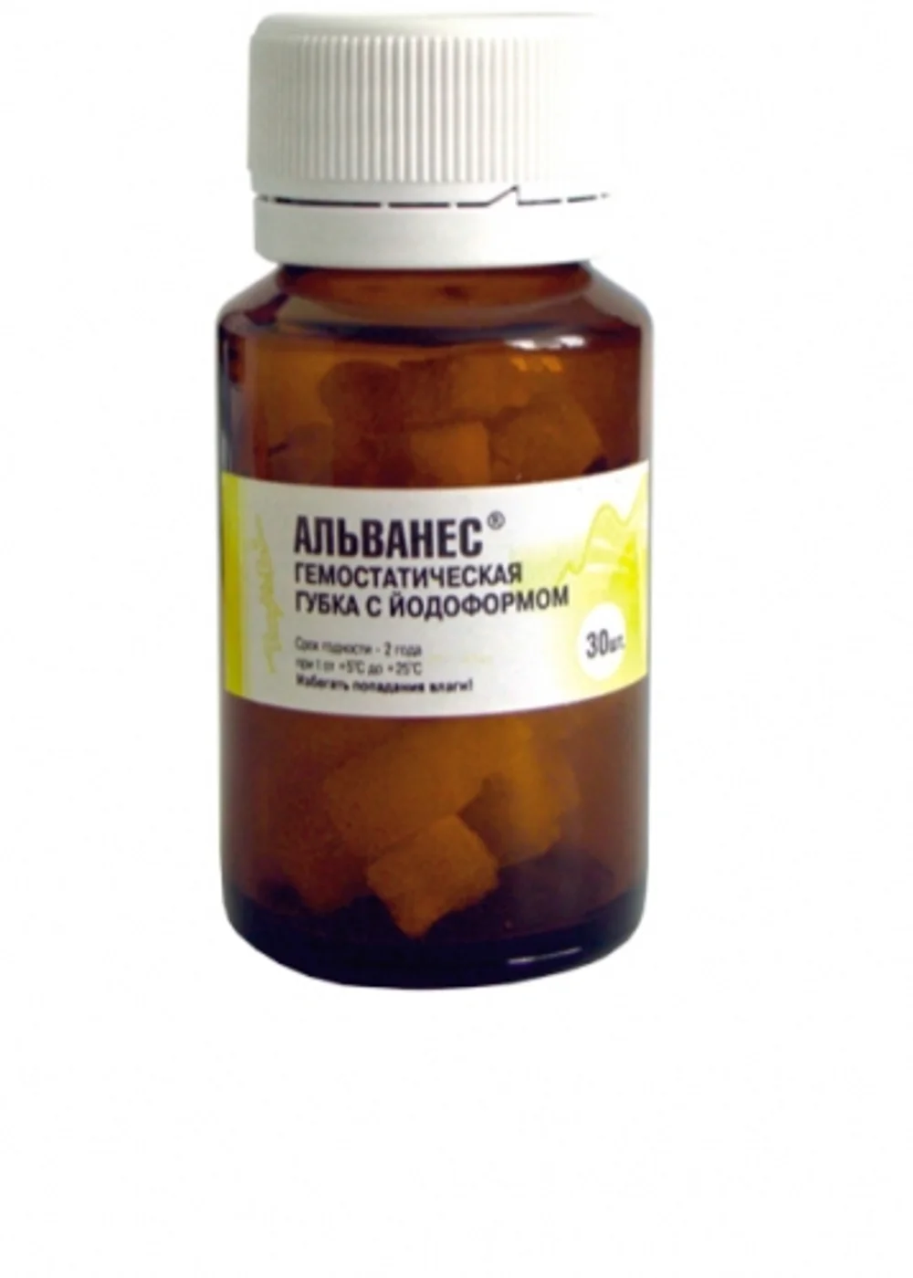 АЛЬВАНЕС-губка с йодоформом гемостатическая для альвеол, 30шт., Владмива