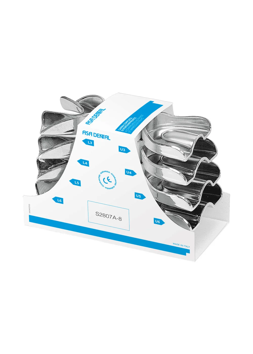 Asa Dental S2807A-8 - ложка слепочная, набор 8 штук, без перфорации с бортиками