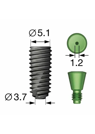 Имплантат, OSSTEM, TS III SOI Standart, D=5.0 мм, L=5.0 мм, с адаптером и винт-заглушкой