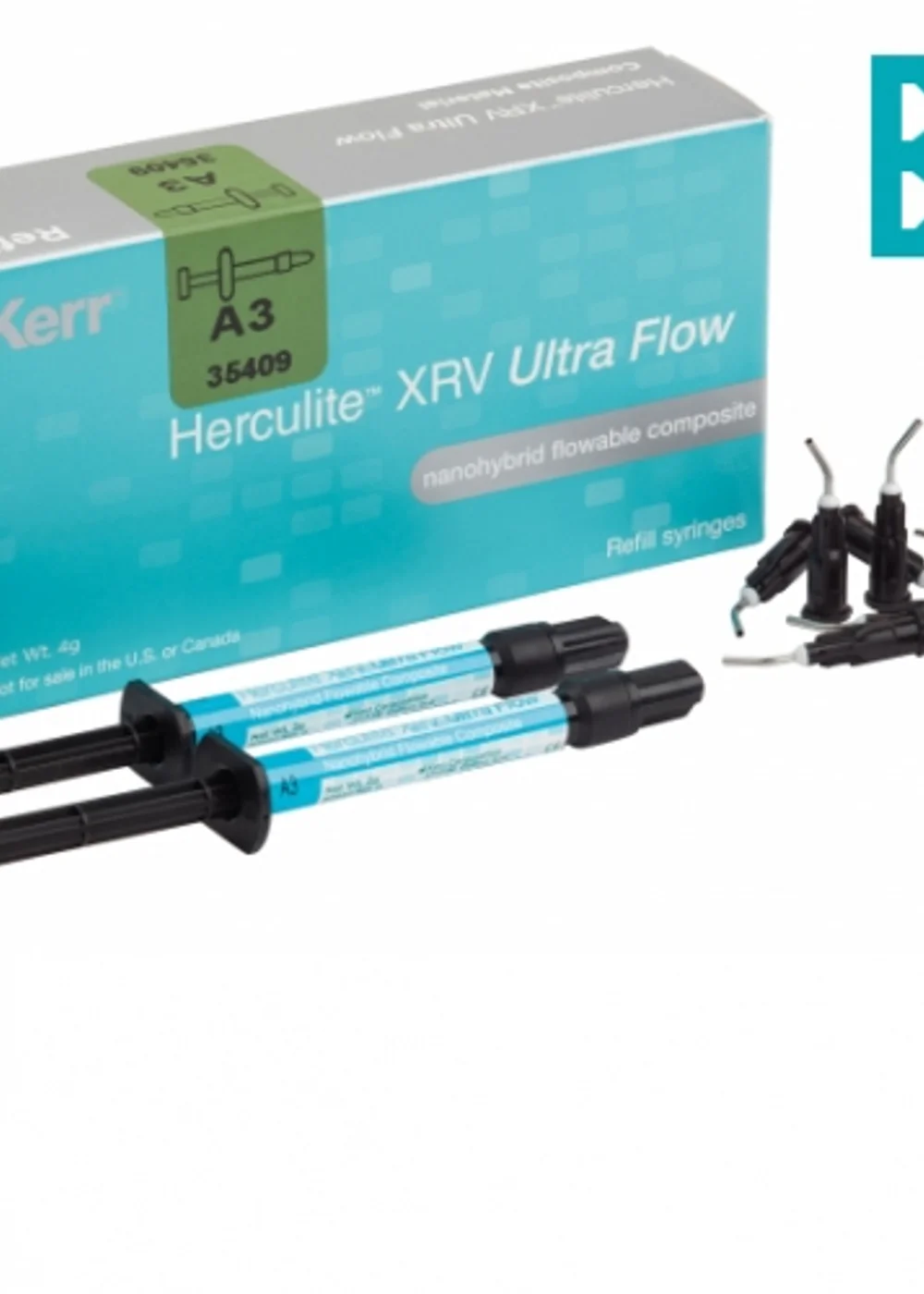 Herculite XRV Ultra Flow цв.B1 (2шпр.х2г, насадки-20шт.), 35412, Kerr