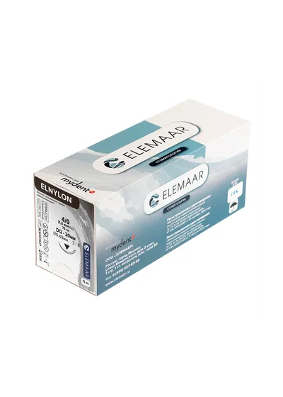 Elemaar ELNYLON 4/0 - шовный материал, 75 см, 3/8, 20 мм, обратно-режущая, 12 шт.