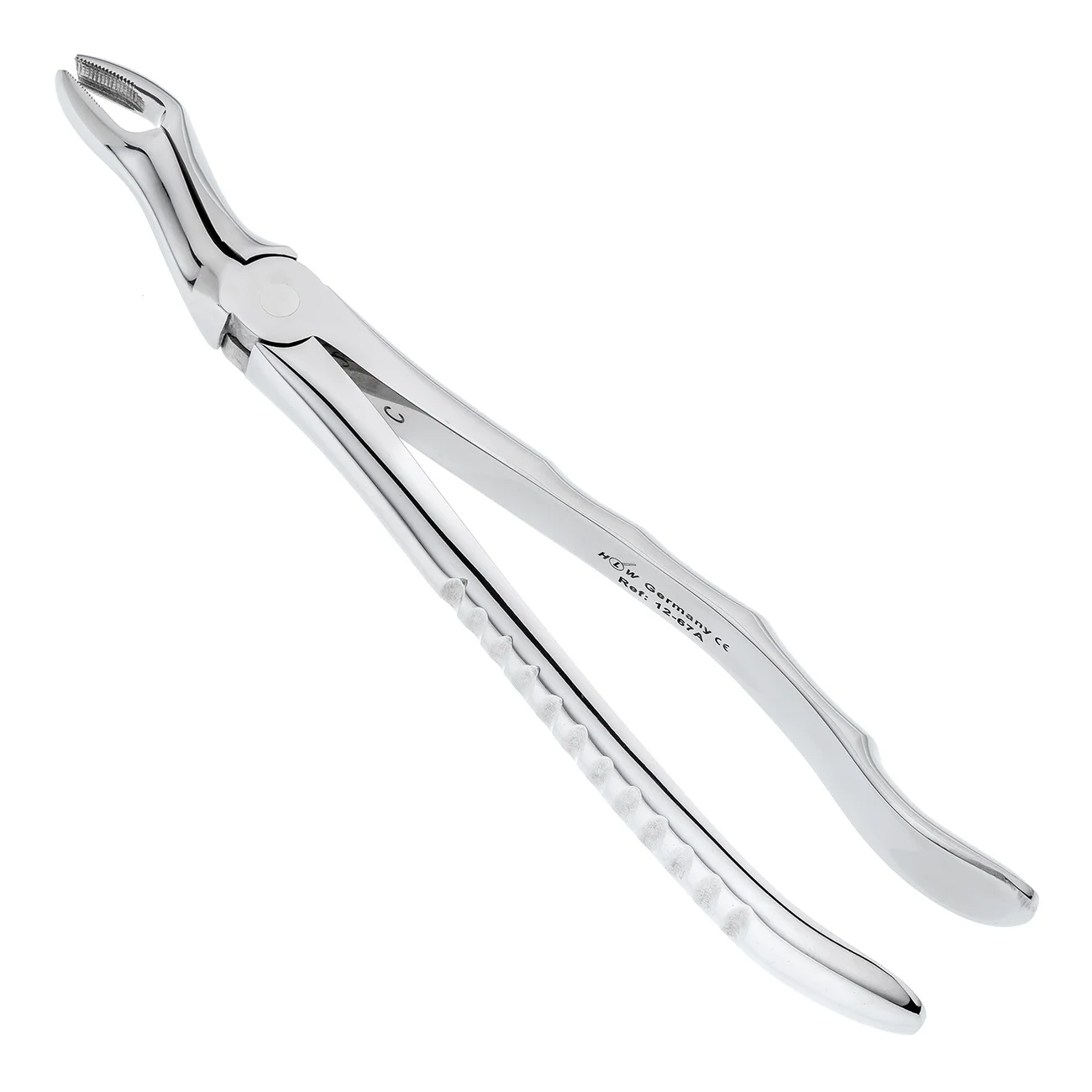 Щипцы №67A для удаления зубов верхние для третьих моляров, анатомическая ручка.