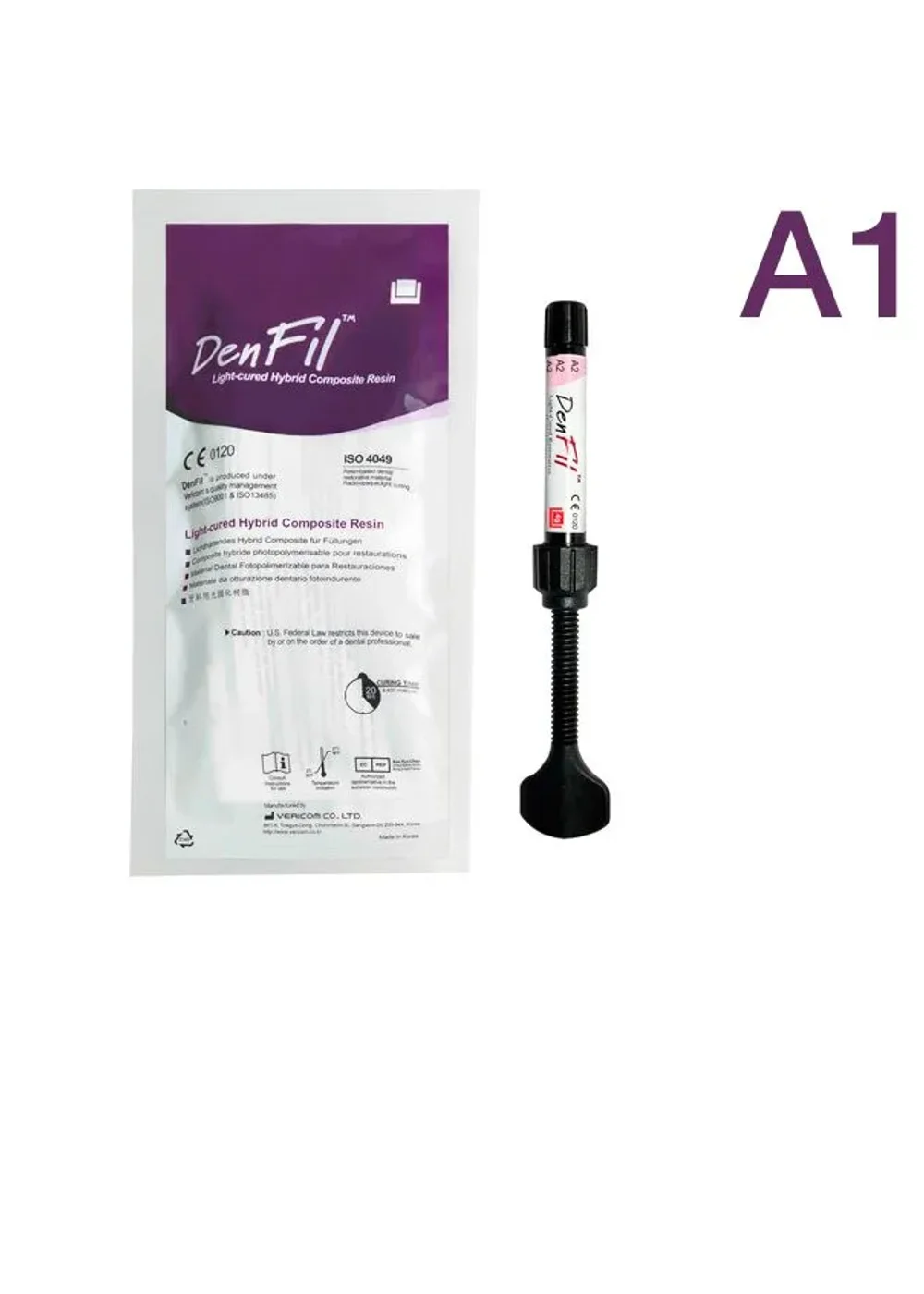 Микрогибридный композит, Vericom, Denfil, A1, шприц, 4г