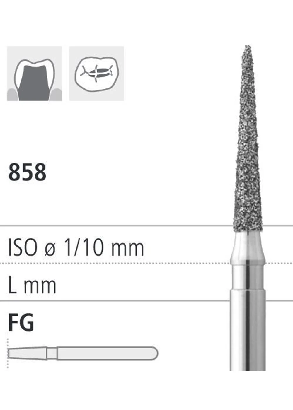Боры стоматологические алмазные FG 858/011, желтый, 6шт. ISO код 314165504011, арт: FG50D2/6