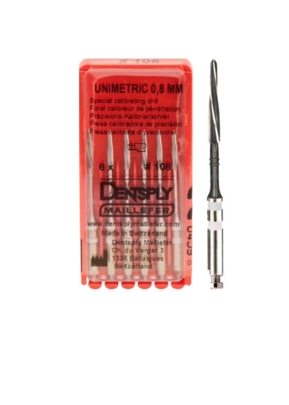 Unimetric калибровочный дриль №108 (6шт.) 2 полосы, белый, Maillefer
