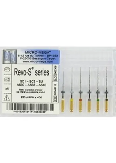 Набор файлов REVO-S Assortiment: L25 мм, (6 шт.). SC1-SC2-SU-AS30-AS35-AS40 20143111 (NiTi). Micro-Mega