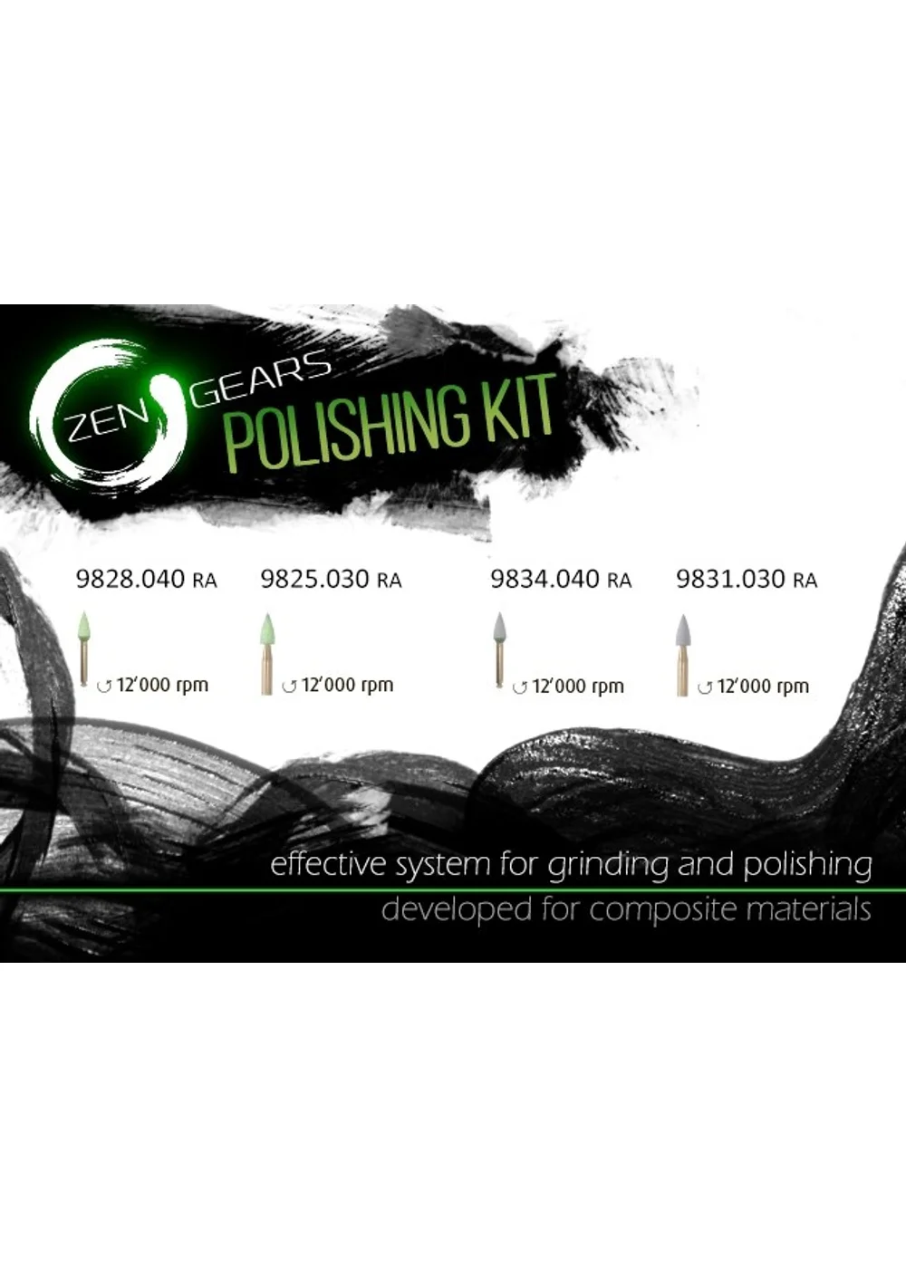 Набор полиров для работы с композитом Zen gears Kit (4 инструмента) в пластиковой упаковке