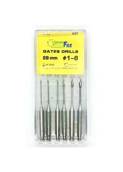 Развертка эндодонтическая, Eurofile, Gates drills 28 мм (набор 1-6, 6шт.)