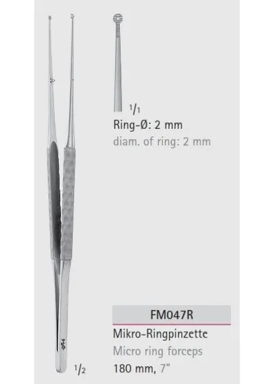 Микропинцет, кончики диам.2 мм, длина 180 мм, арт: FM047R