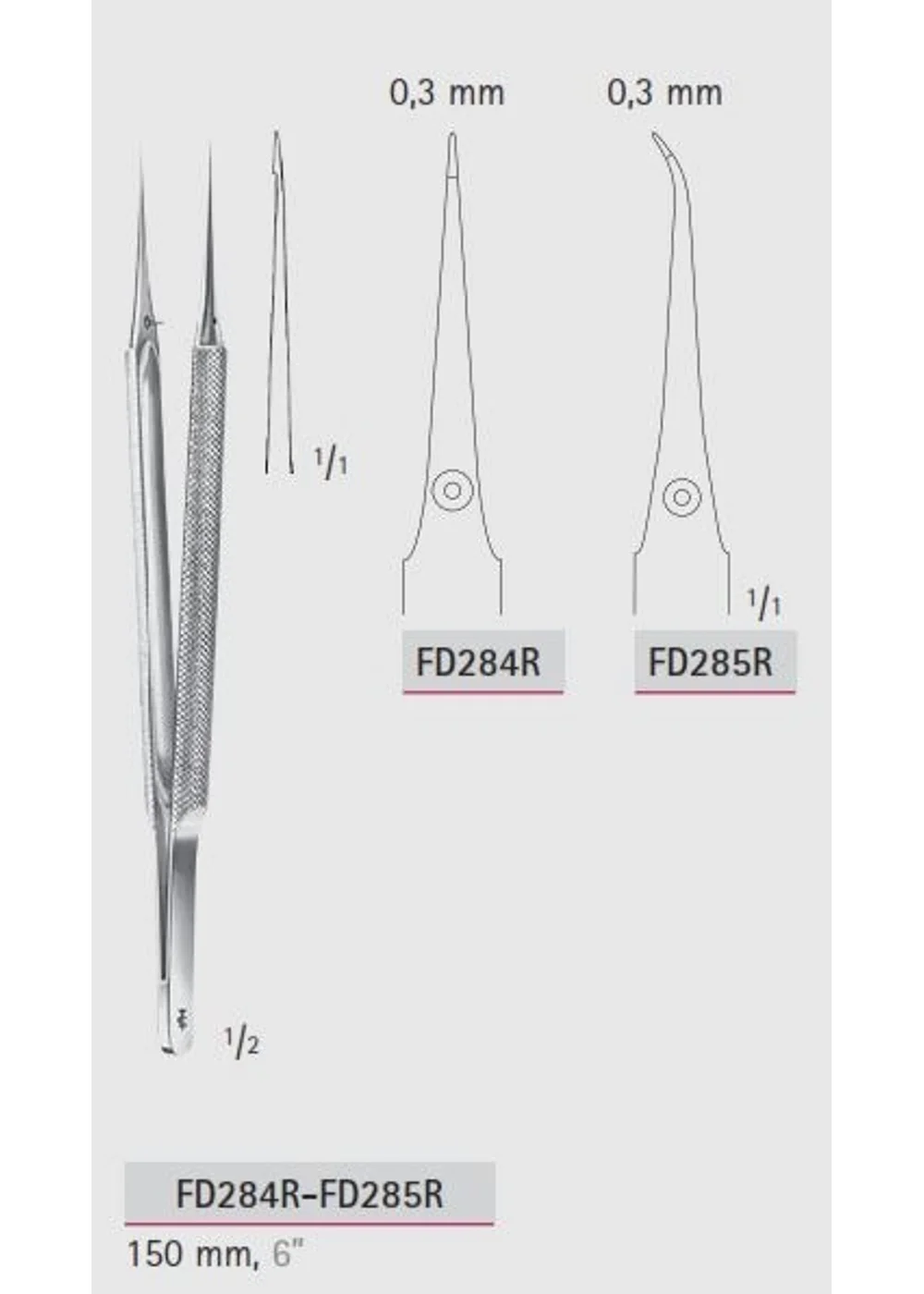 Микропинцет для вязки узлов, изогнутый, 0.3 мм, длина 150 мм., арт: FD285R
