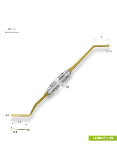 1304-2,5 TiN Удлиненная средняя гладилка с штопфером-шариком Ø2.5mm. Ручка Ø6mm. Покрытие Gold