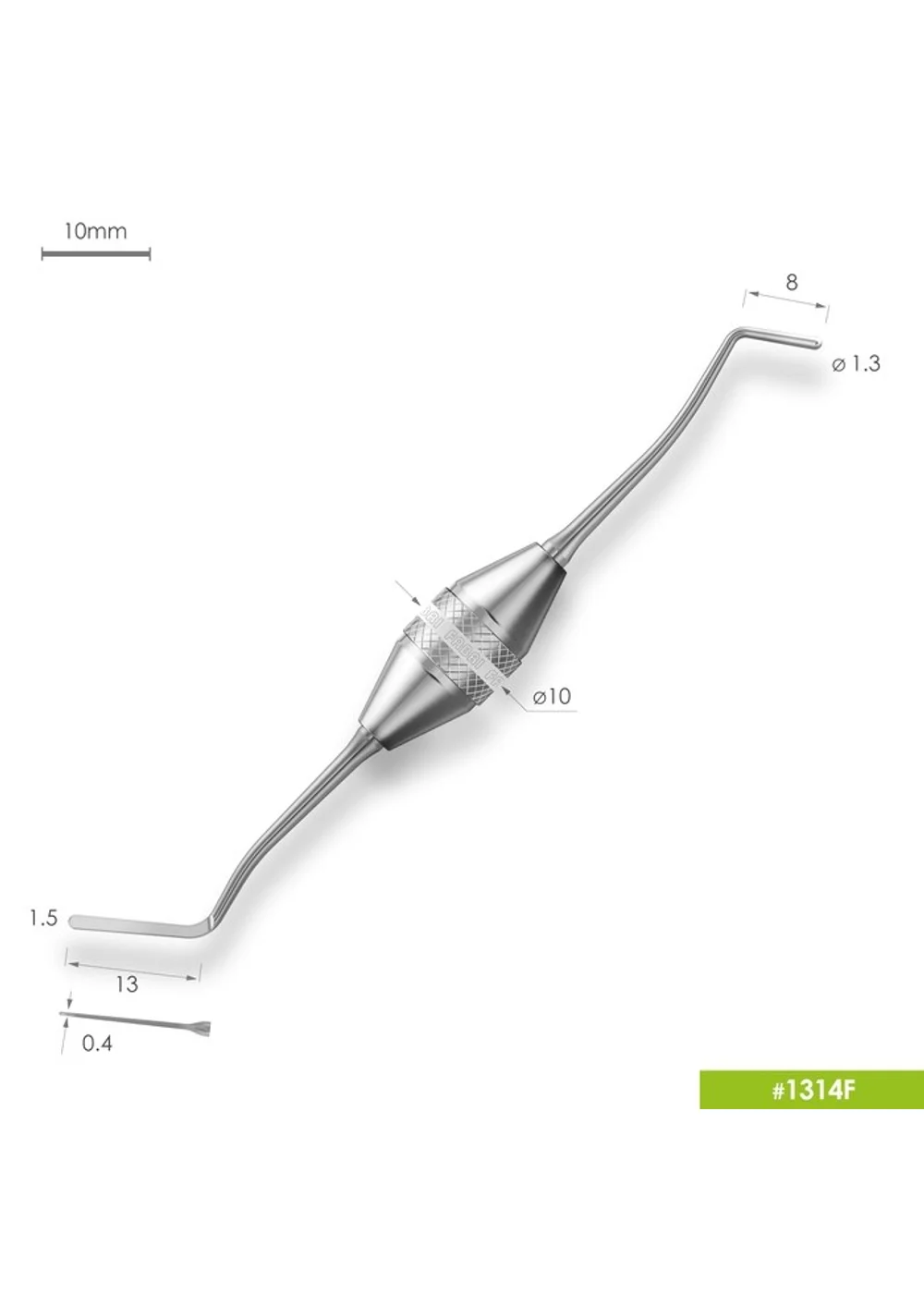 1314F Удлиненная узкая гладилка с штопфером Ø1.3mm. Эргономичная ручка Ø10mm