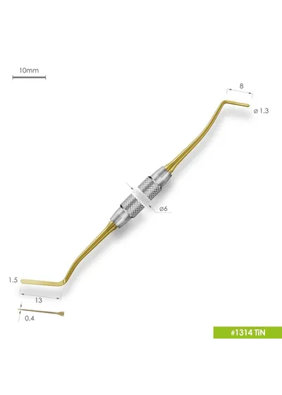 1314 TiN Удлиненная узкая гладилка с  штопфером Ø1.3mm. Ручка Ø6mm. Покрытие Gold