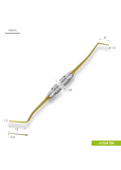 1334 TiN Удлиненная узкая гладилка с цилиндрическим штопфером Ø1.0mm. Ручка Ø6mm. Покрытие Gold
