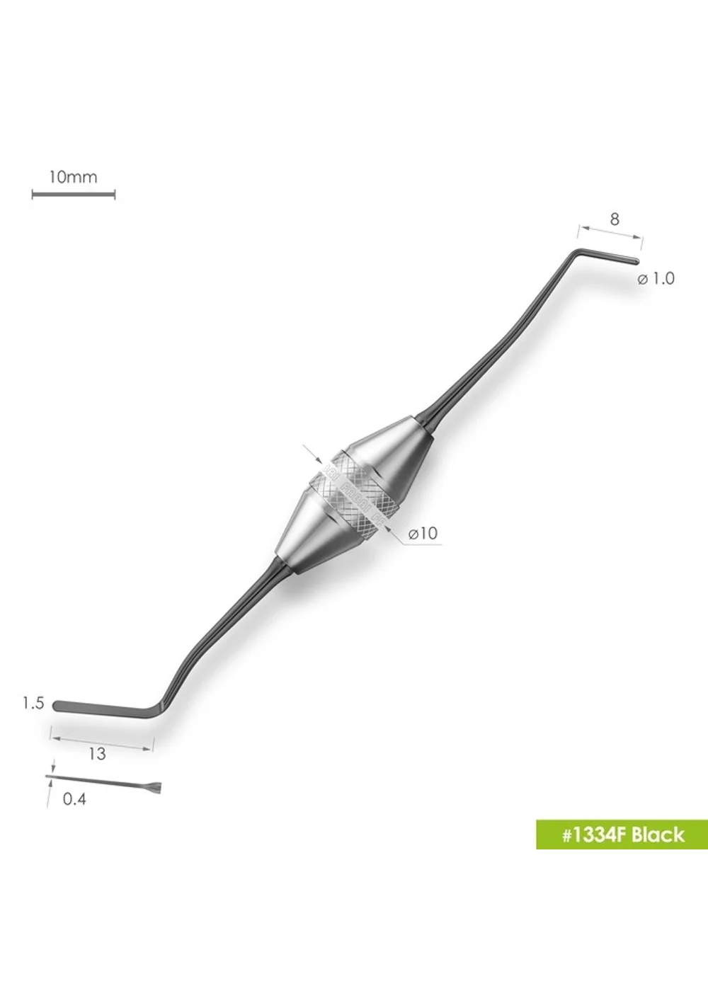 1334F Black Удлиненная узкая гладилка с цилиндрическим штопфером Ø1.0mm. Эргономичная ручка Ø10mm. Покрытие Black