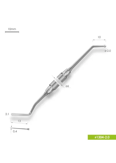 1304-2,0 Удлиненная средняя гладилка с штопфером-шариком Ø2.0mm. Ручка Ø6mm