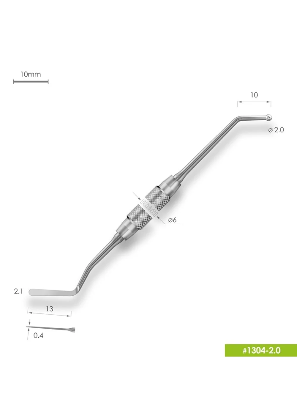 1304-2,0 Удлиненная средняя гладилка с штопфером-шариком Ø2.0mm. Ручка Ø6mm