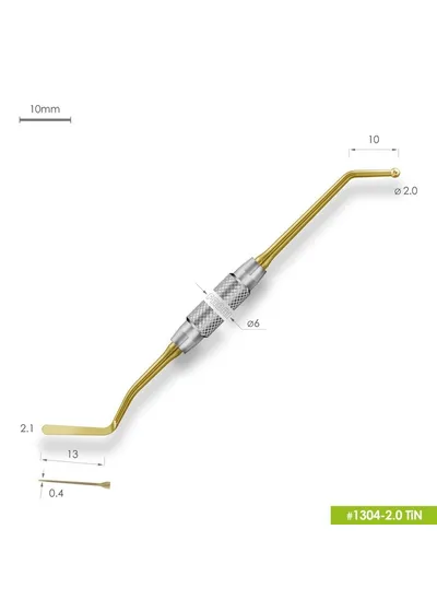 1304-2,0 TiN Удлиненная средняя гладилка с штопфером-шариком Ø2.0mm. Ручка Ø6mm. Покрытие Gold