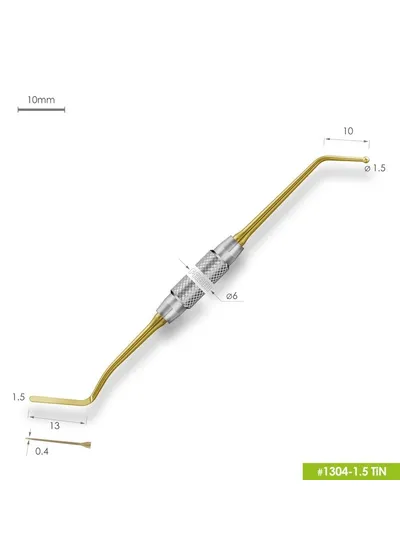 1304-1,5 TiN Удлиненная узкая гладилка с штопфером-шариком Ø1.5mm. Ручка Ø6mm. Покрытие Gold