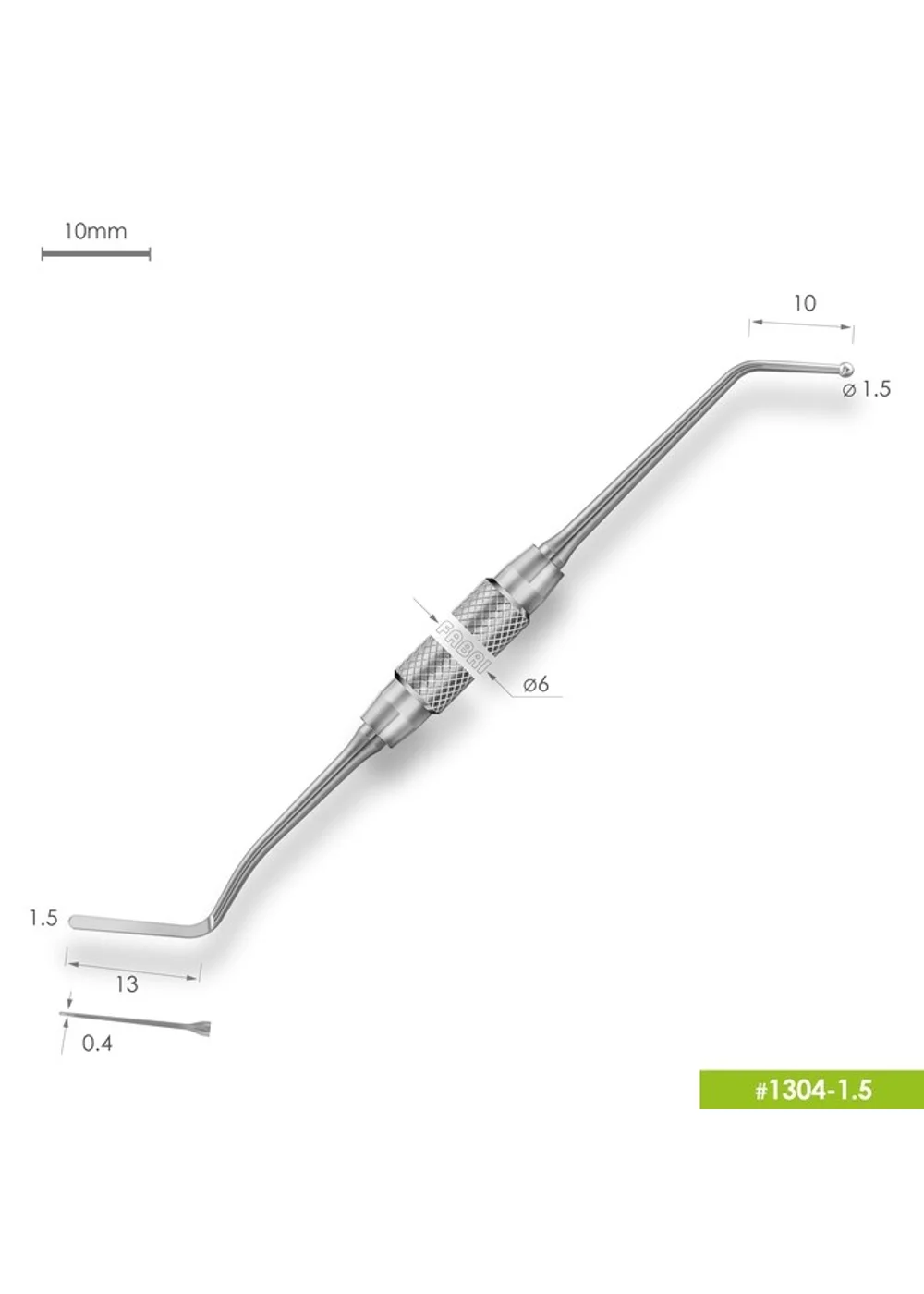 1304-1,5 Удлиненная узкая гладилка с штопфером-шариком Ø1.5mm. Ручка Ø6mm