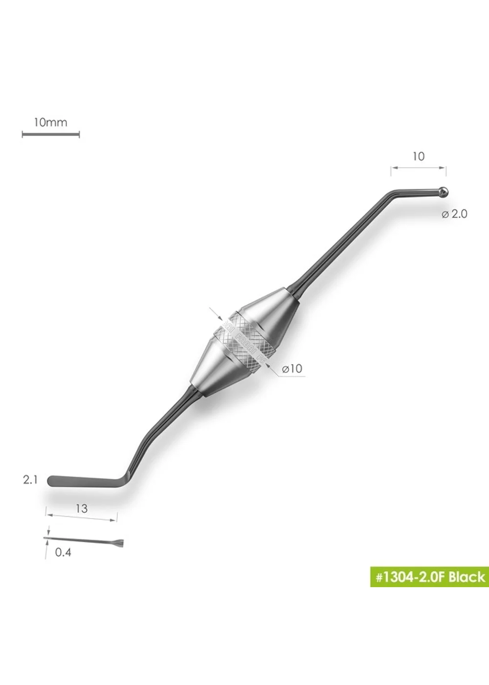 1304-2,0F Black Удлиненная средняя гладилка с штопфером-шариком Ø2.0mm. Эргономичная ручка Ø10mm. Покрытие Black