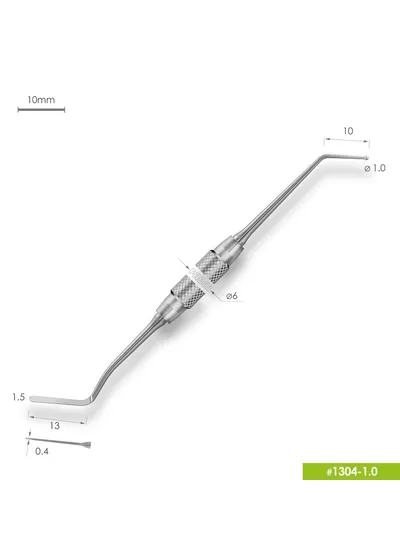 1304-1,0 Удлиненная узкая гладилка с штопфером-шариком Ø1.0mm. Ручка Ø6mm