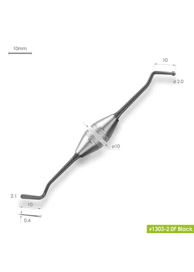 1303-2,0F Black Средняя гладилка с двухугловым штопфером-шариком Ø2.0mm. Эргономичная ручка Ø10mm. Покрытие Black