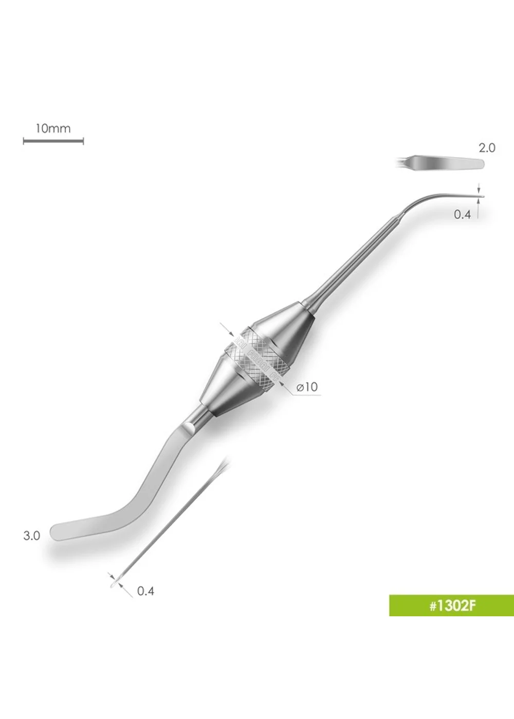 Гладилка 1302F, FABRI, двухсторонняя серповидная, большая, ручка Ø10mm