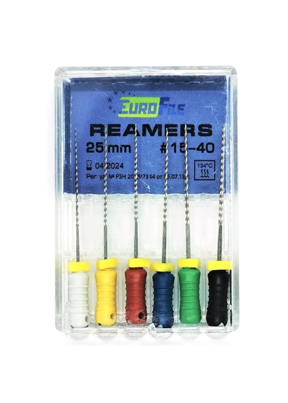 Reamers - ручные дрильборы (каналорасширители), 25 мм, №15-40, сталь, 6 шт