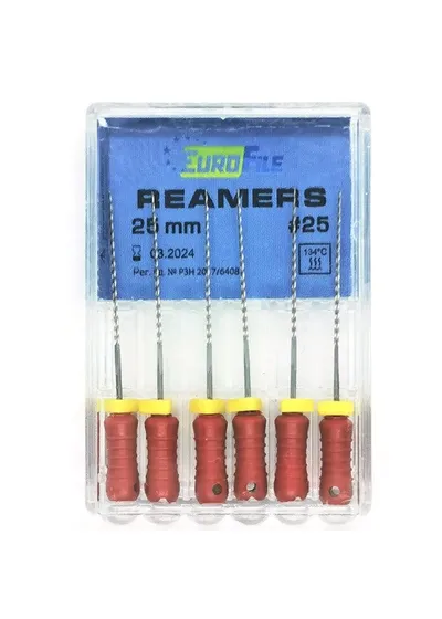 Reamers - ручные дрильборы (каналорасширители), 25 мм, №25, сталь, 6 шт