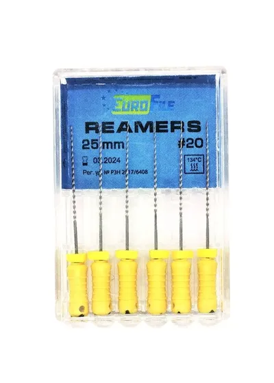 Reamers - ручные дрильборы (каналорасширители), 25 мм, №20, сталь, 6 шт
