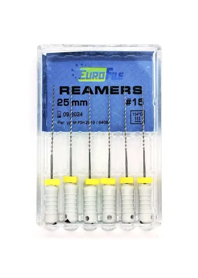 Reamers - ручные дрильборы (каналорасширители), 25 мм, №15, сталь, 6 шт