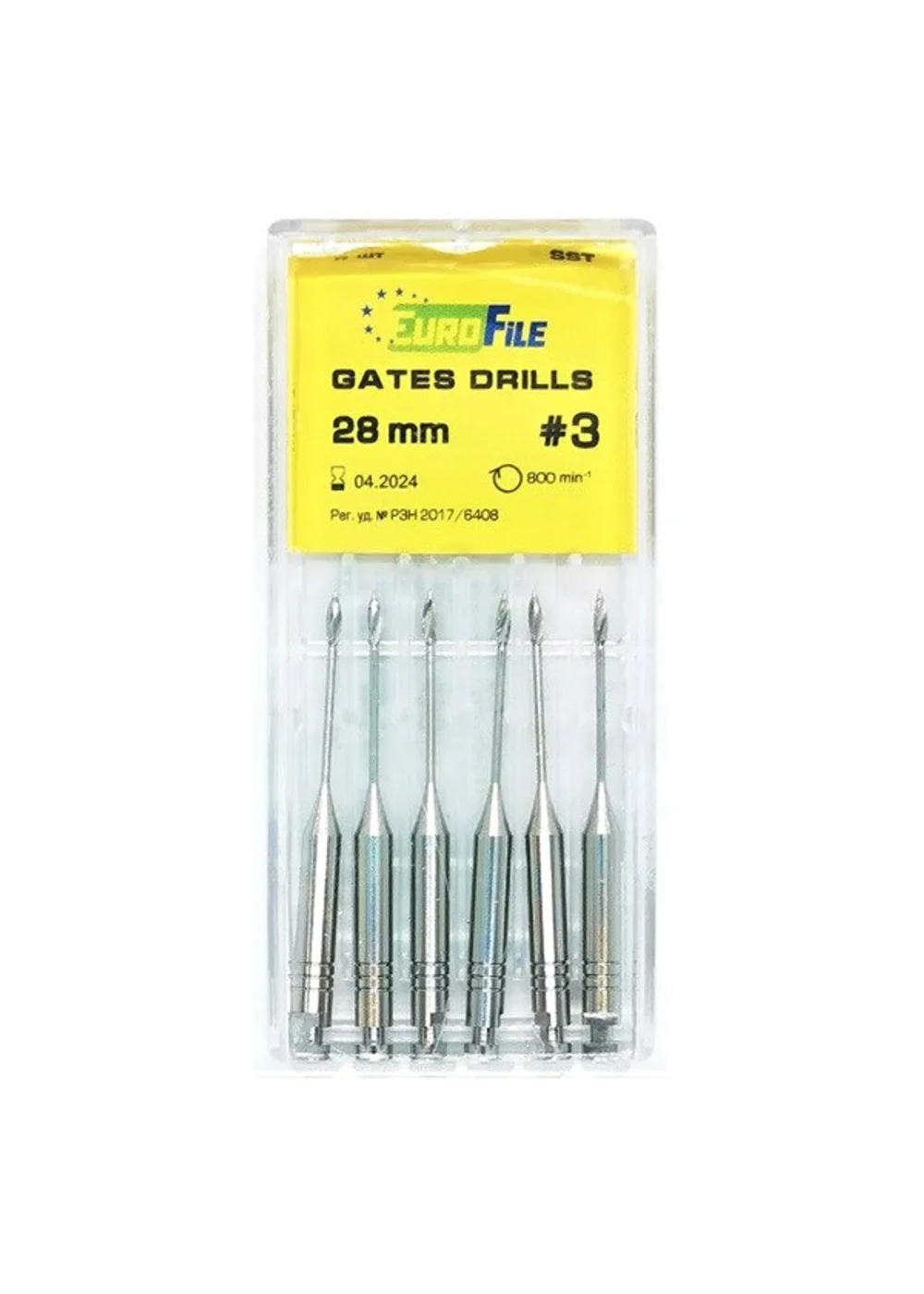 Gates Drills - дрильборы машинные, для расширения коронковой трети канала, 28 мм, размер 3, сталь, 6 шт
