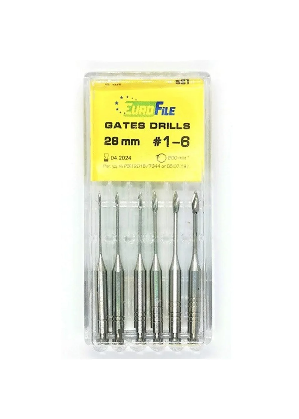 Gates Drills - дрильборы машинные, для расширения коронковой трети канала, 28 мм, размер 1-6, сталь, 6 шт
