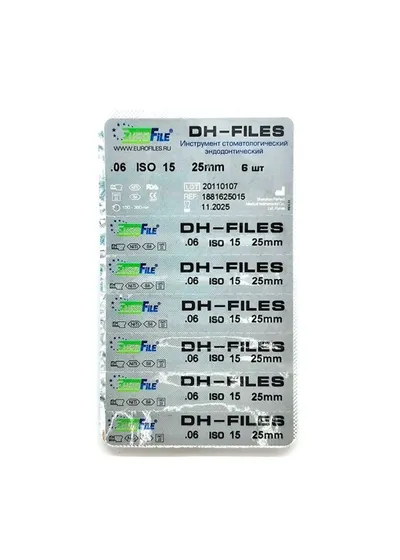 DH-Files - машинные файлы, конус .06, №15, 25 мм, никель-титан, 6 шт