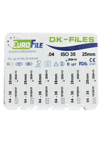 DK-Files - машинные файлы, конус .04, №35, 25 мм, никель-титан, 6 шт