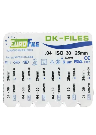 DK-Files - машинные файлы, конус .04, №30, 25 мм, никель-титан, 6 шт