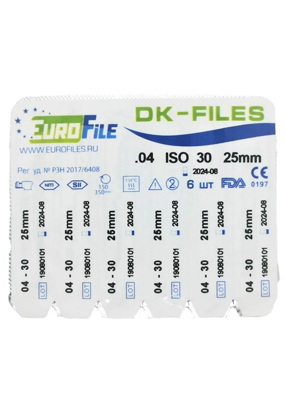 DK-Files - машинные файлы, конус .04, №30, 25 мм, никель-титан, 6 шт