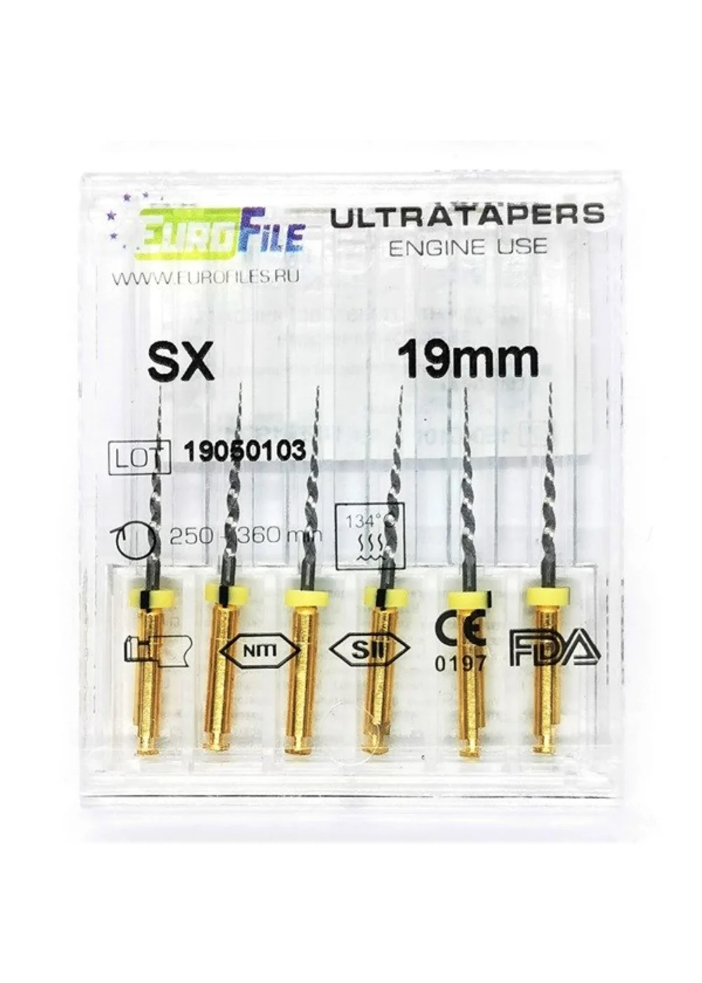 Ultratapers Engine - машинные файлы, 19 мм, размер SX, никель-титан, 6 шт