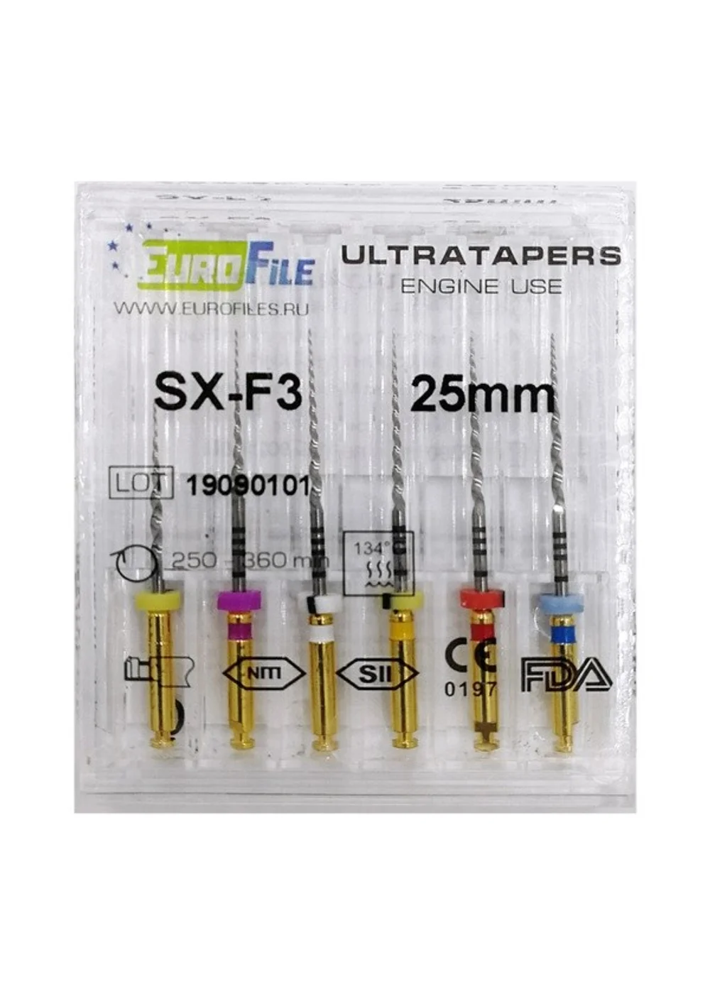 Ultratapers Engine - набор машинных файлов, 25 мм, размер SX-F3, никель-титан, 6 шт