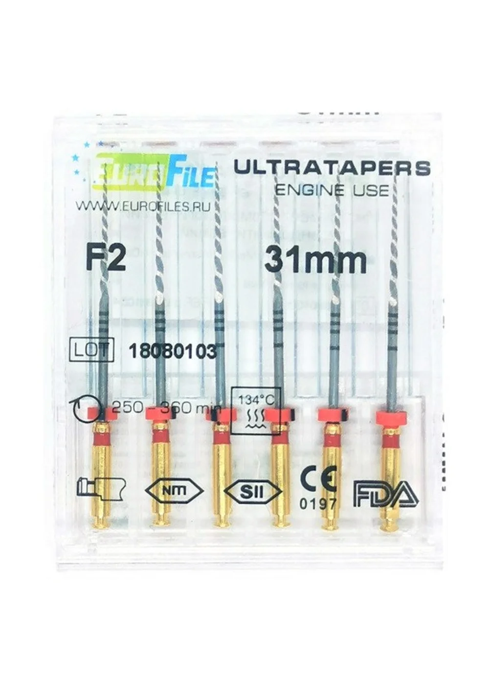 Ultratapers Engine - машинные файлы, 31 мм, размер F2, никель-титан, 6 шт