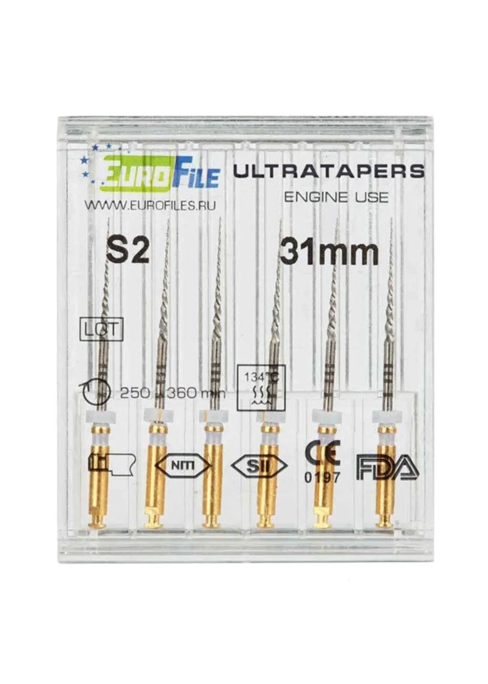 Ultratapers Engine - машинные файлы, 31 мм, размер S2, никель-титан, 6 шт