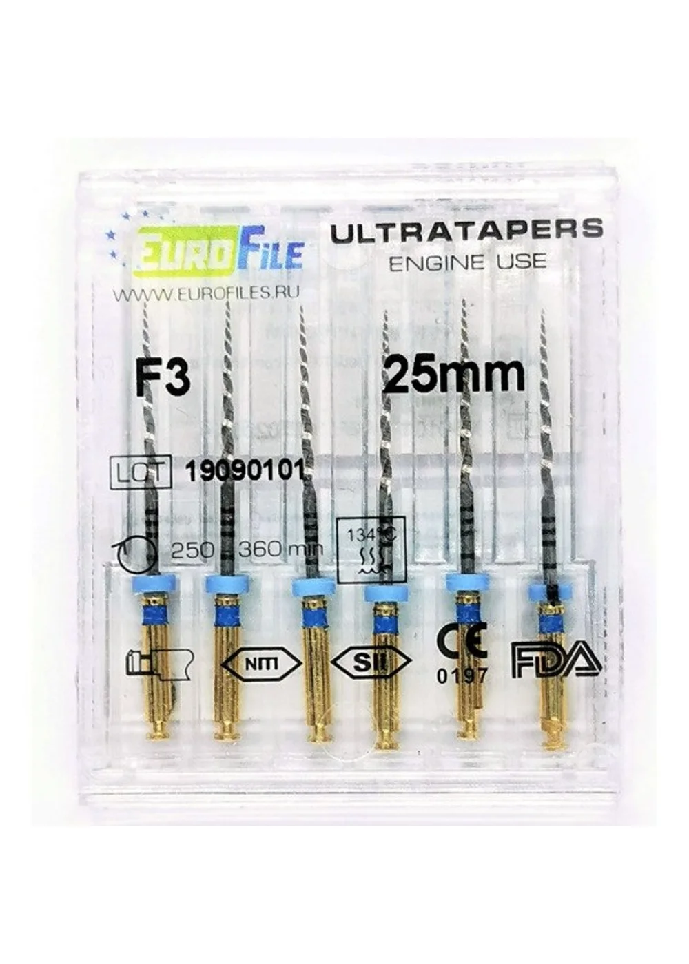 Ultratapers Engine - машинные файлы, 25 мм, размер F3, никель-титан, 6 шт