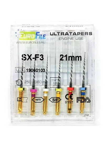 Ultratapers Engine - набор машинных файлов, 21 мм, размер SX-F3, никель-титан, 6 шт