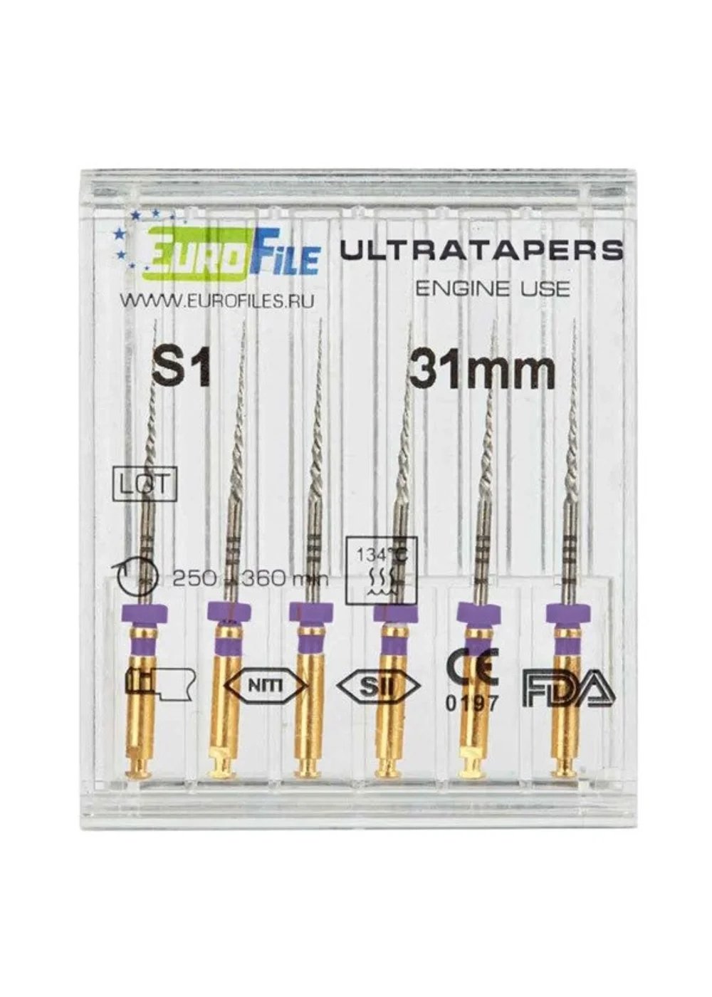 Ultratapers Engine - машинные файлы, 31 мм, размер S1, никель-титан, 6 шт