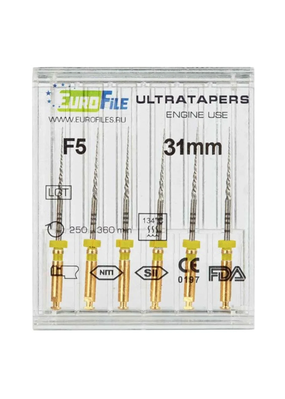 Ultratapers Engine - машинные файлы, 31 мм, размер F5, никель-титан, 6 шт